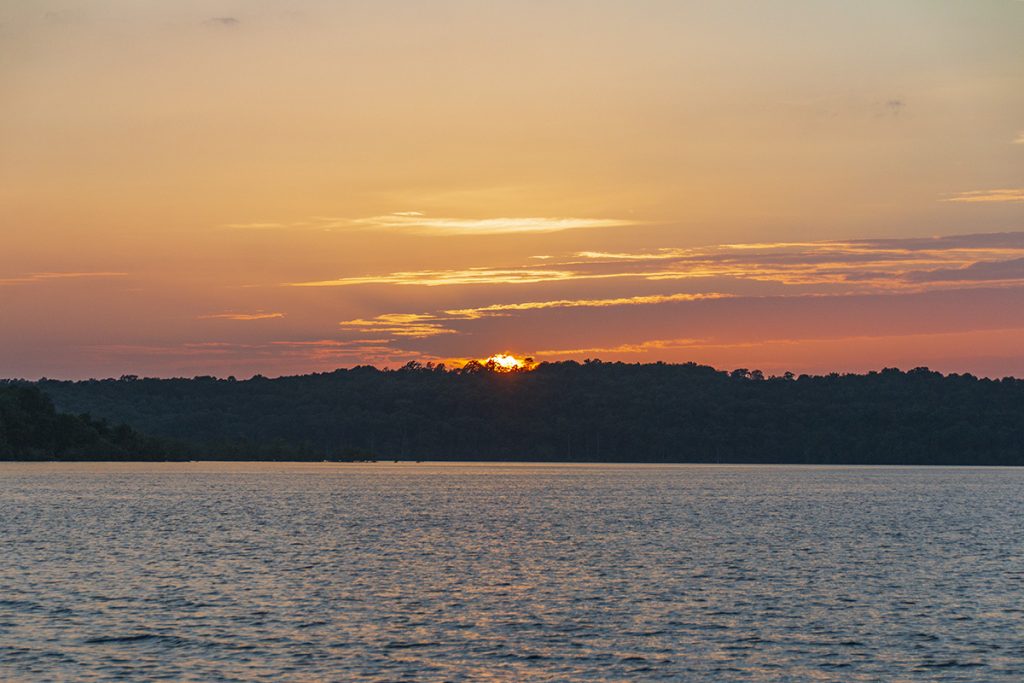 Sun setting over Bull Shoals lake